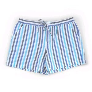 Liz Claiborne Linen Blend Shorts Size Large Blue Ivory Stripes‎ Pockets Zipper